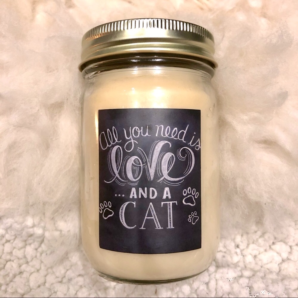 All You Need Is Love And A Cat Glass Jar Clean Linen Fragrance Scented Candle